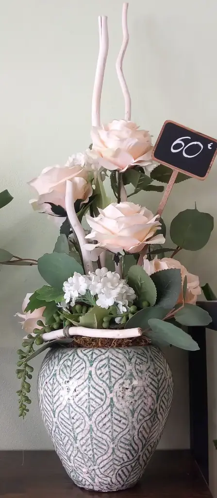 Vase rose + bois