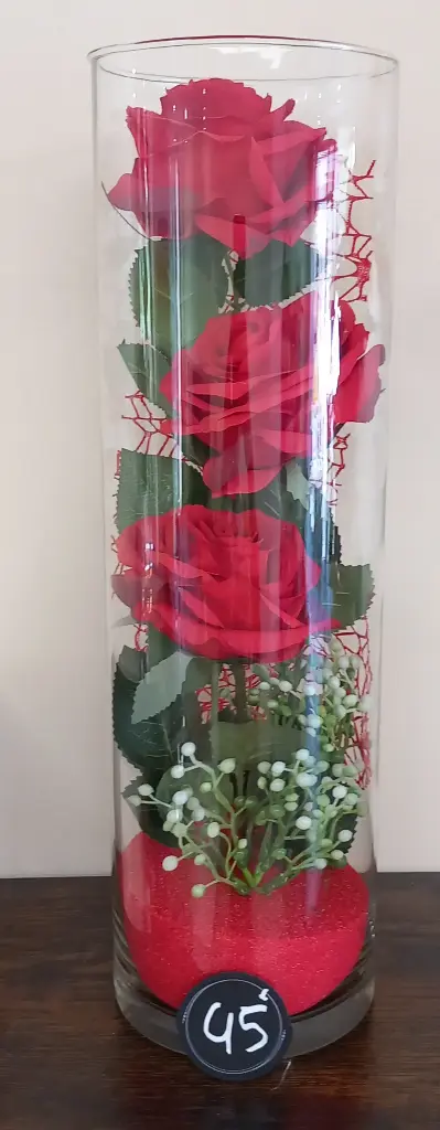 Roses vase verre (Blanc)