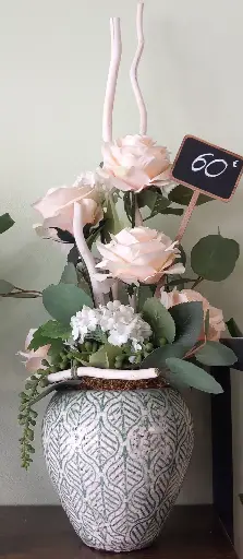 Vase rose + bois